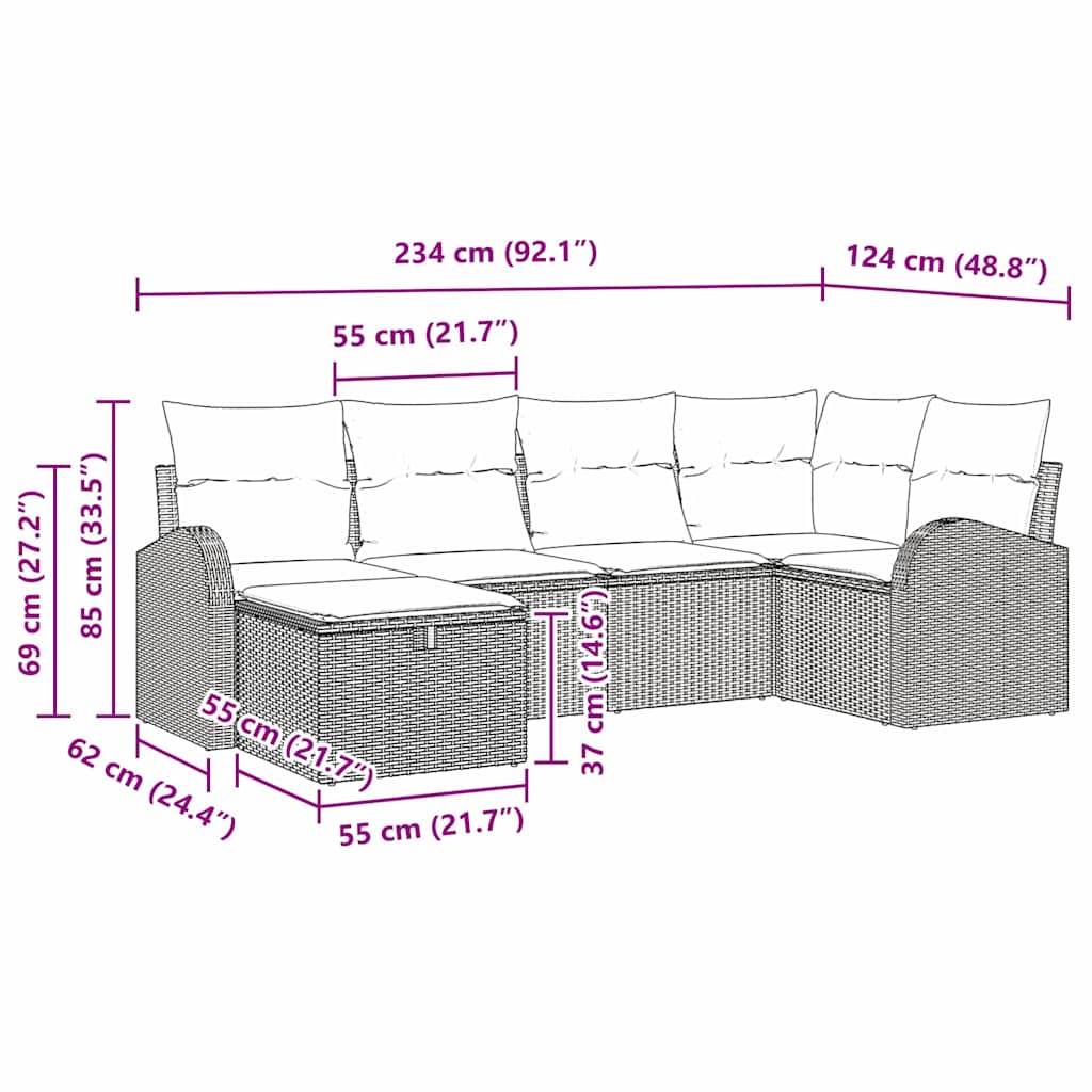 Sofa Set mit Kissen mit Speicher Schwarz und Creme Poly-Rattan