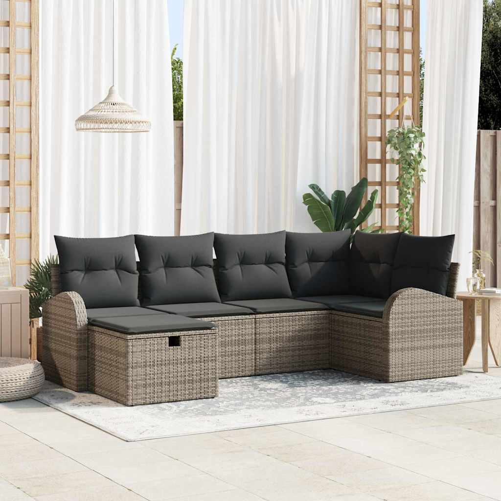 Sofa Set mit Kissen mit Speicher 6 pcs Grau Poly-Rattan