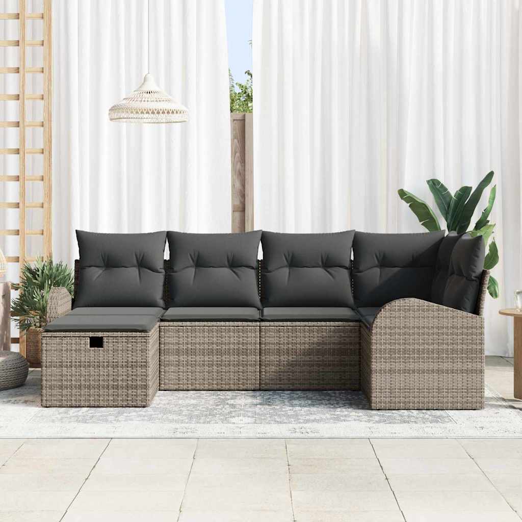 Sofa Set mit Kissen mit Speicher 6 pcs Grau Poly-Rattan