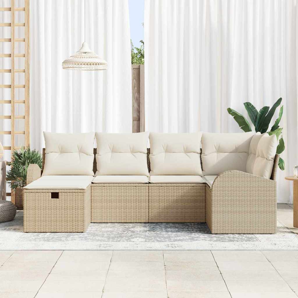 Sofa Set mit Kissen mit Speicher Beige und Creme Poly-Rattan