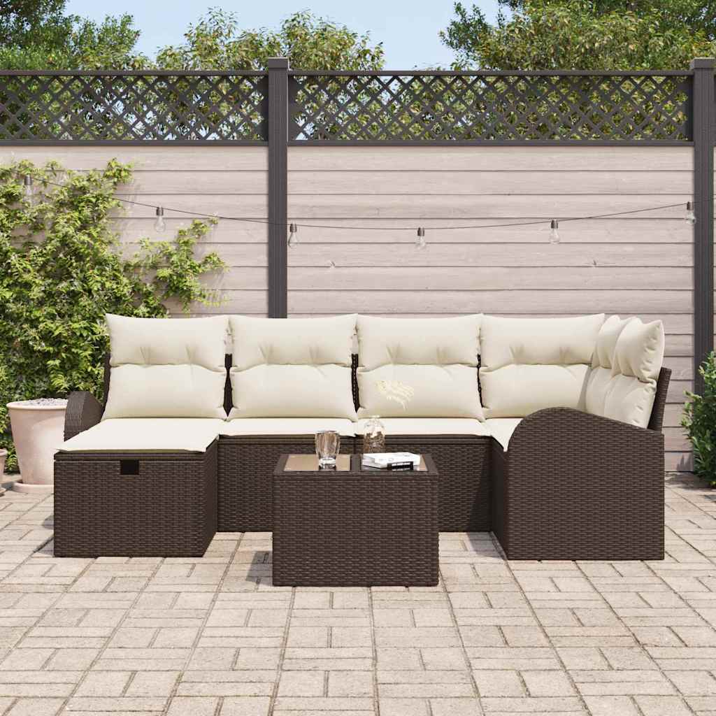 Sofa Set mit Kissen mit Speicher Braun und Creme Poly-Rattan