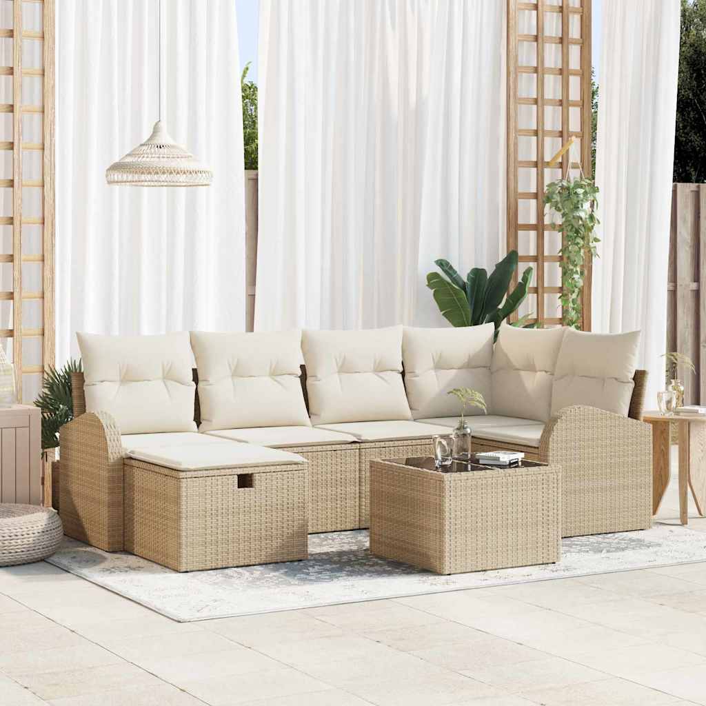 Sofa Set mit Kissen 7 pcs Beige und Creme Poly-Rattan