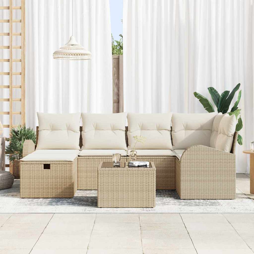Sofa Set mit Kissen 7 pcs Beige und Creme Poly-Rattan