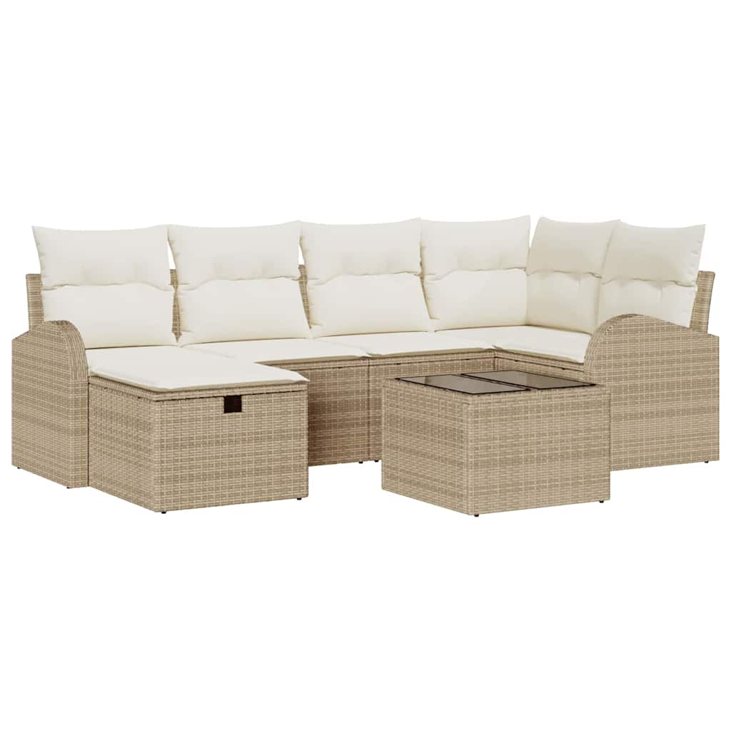 Sofa Set mit Kissen 7 pcs Beige und Creme Poly-Rattan