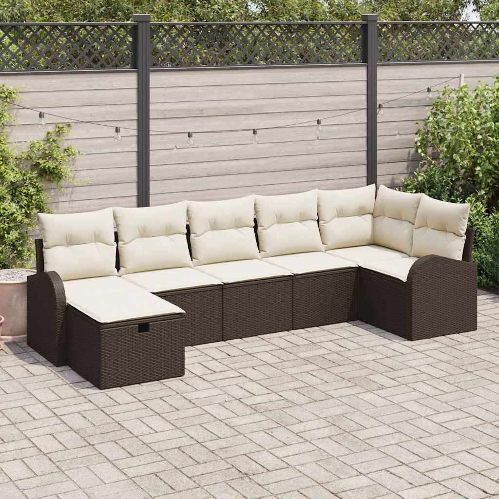 Sofa Set mit Kissen mit Speicher Braun und Creme Poly-Rattan