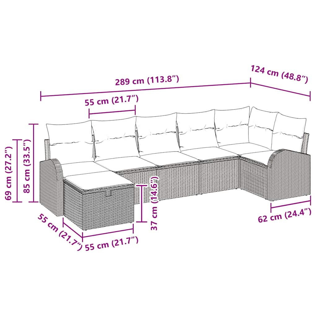 Sofa Set mit Kissen mit Speicher 7 pcs Grau Poly-Rattan