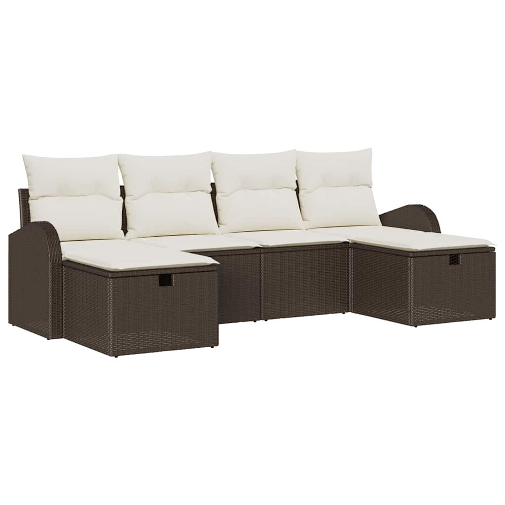 Sofa Set mit Kissen 6 pcs Braun und Creme Poly-Rattan