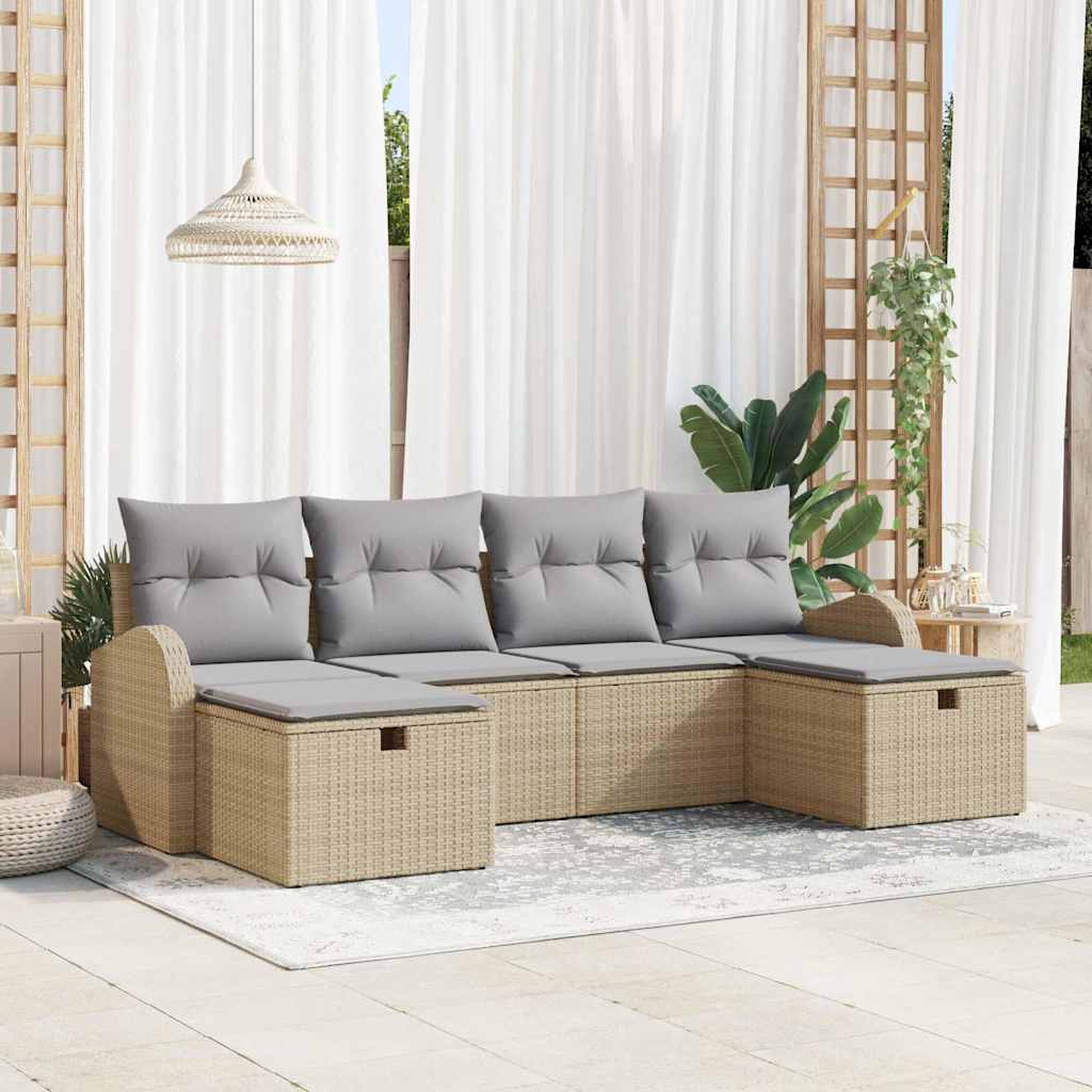 Sofa Set mit Kissen 6 pcs Beige und Hellgrau Poly-Rattan