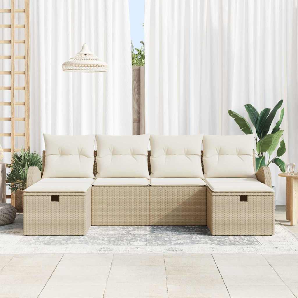 Sofa Set mit Kissen 6 pcs Beige und Creme Poly-Rattan