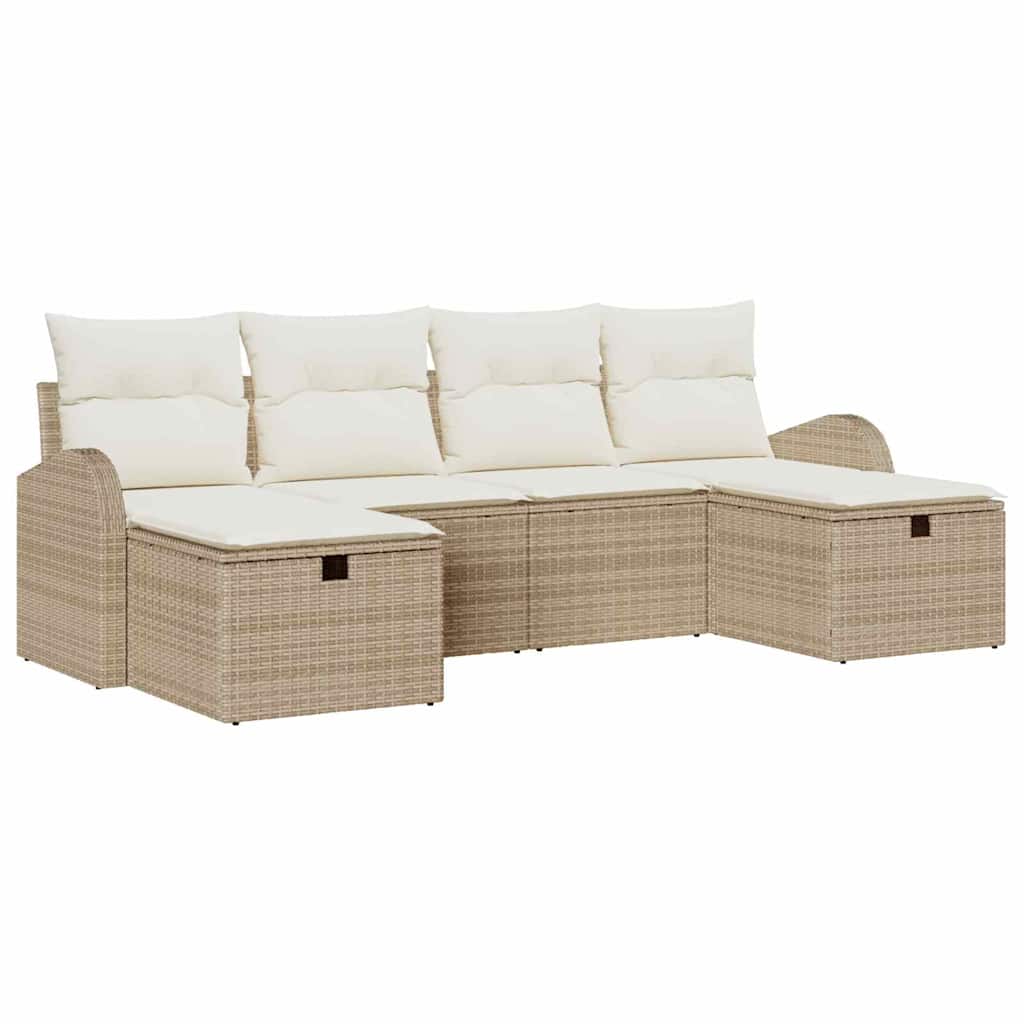 Sofa Set mit Kissen 6 pcs Beige und Creme Poly-Rattan