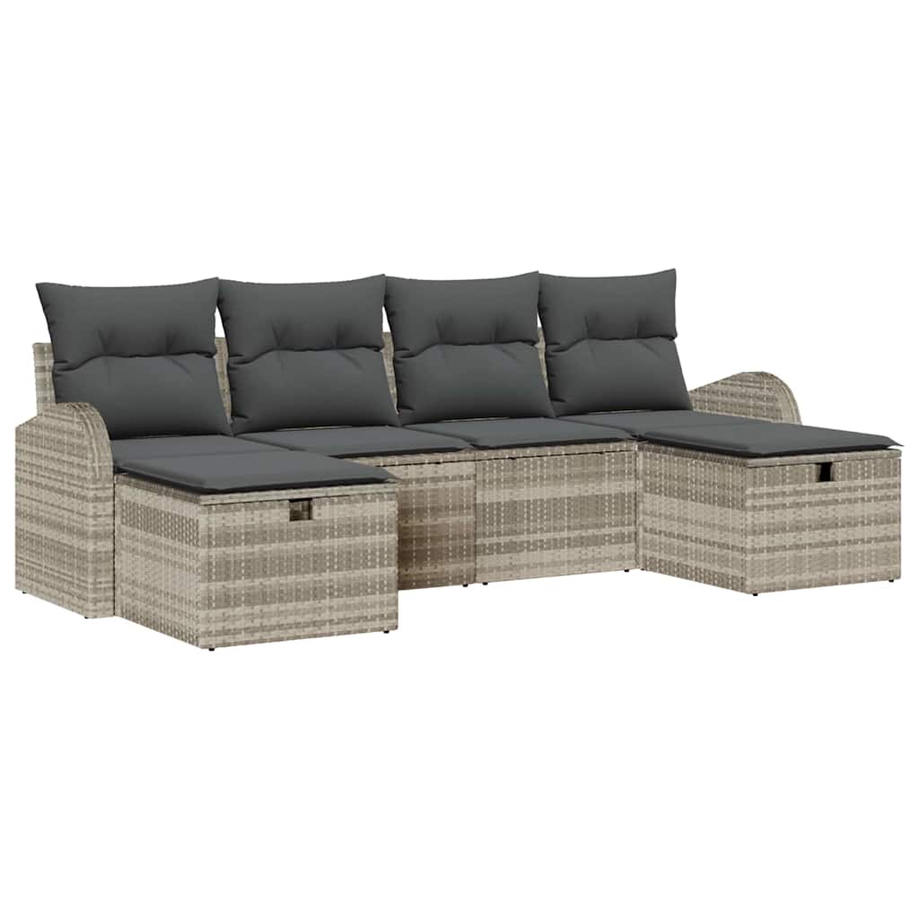 Sofa Set mit Kissen mit Speicher 6 pcs Hellgrau Poly-Rattan