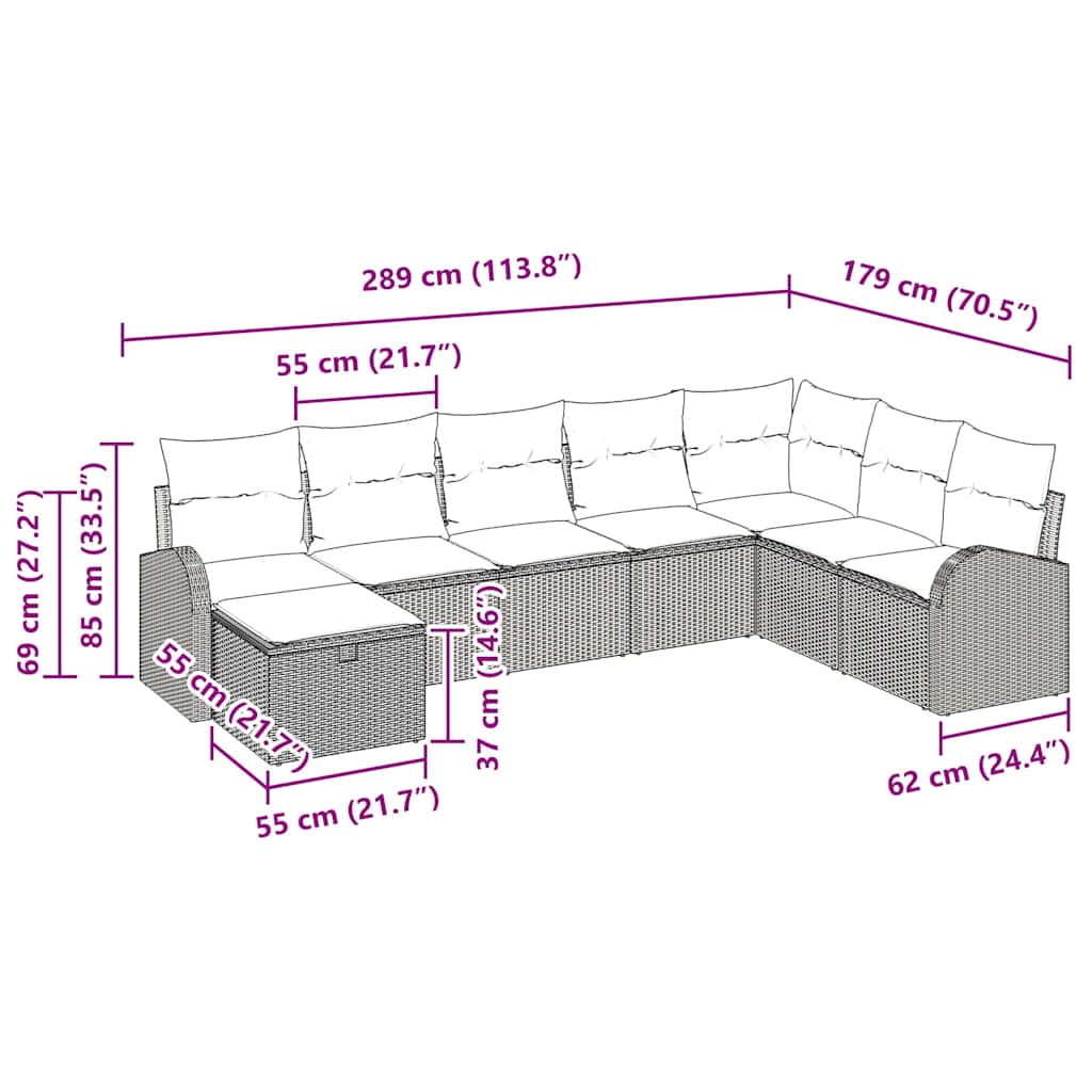 Sofa Set mit Kissen mit Speicher Braun und Creme Poly-Rattan
