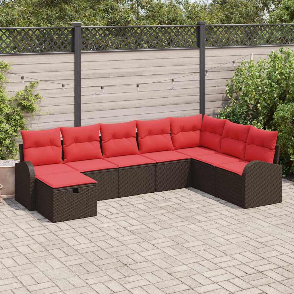 Sofa Set mit Kissen mit Speicher Braun und Rot Poly-Rattan