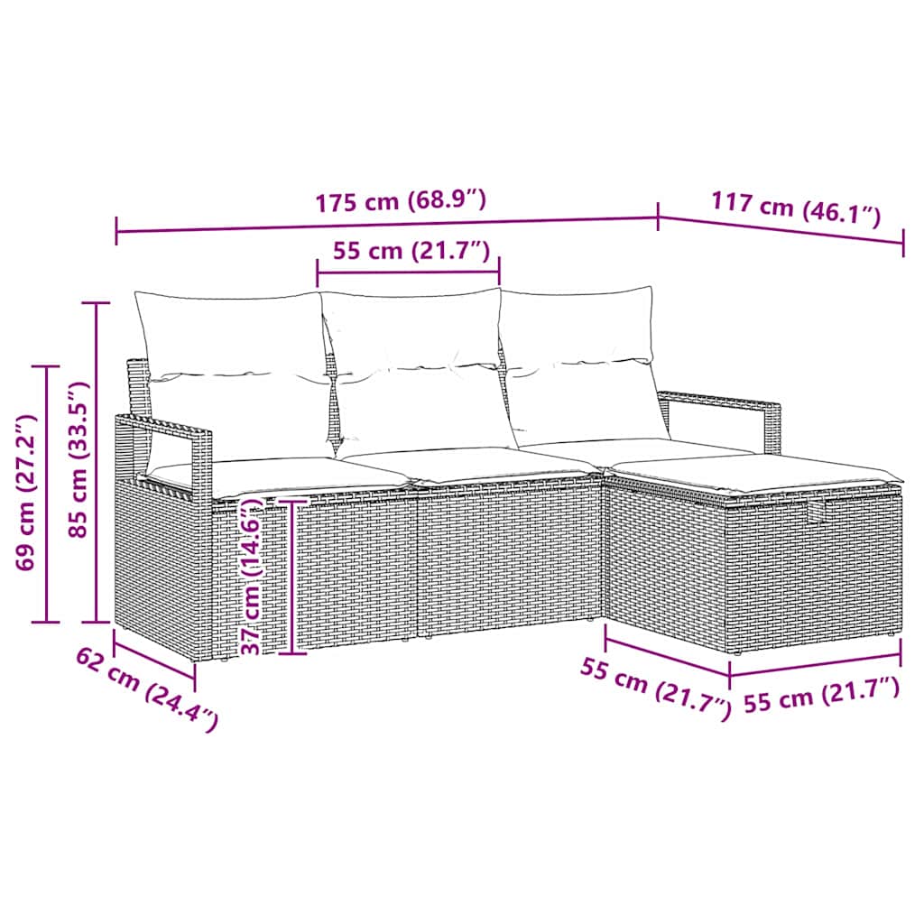 Sofa Set mit Kissen 4 pcs Braun und Creme Poly-Rattan