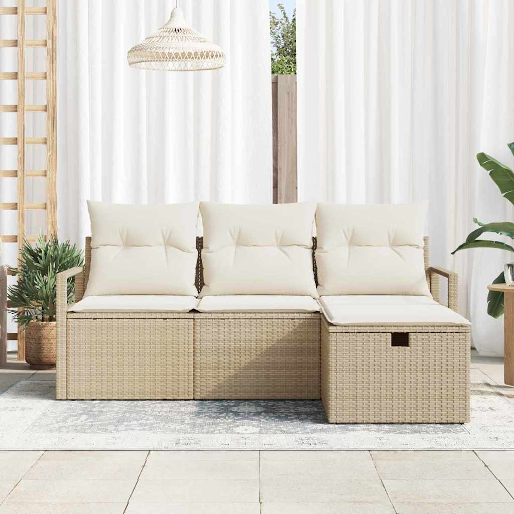 Sofa Set mit Kissen 4 pcs Beige und Creme Poly-Rattan