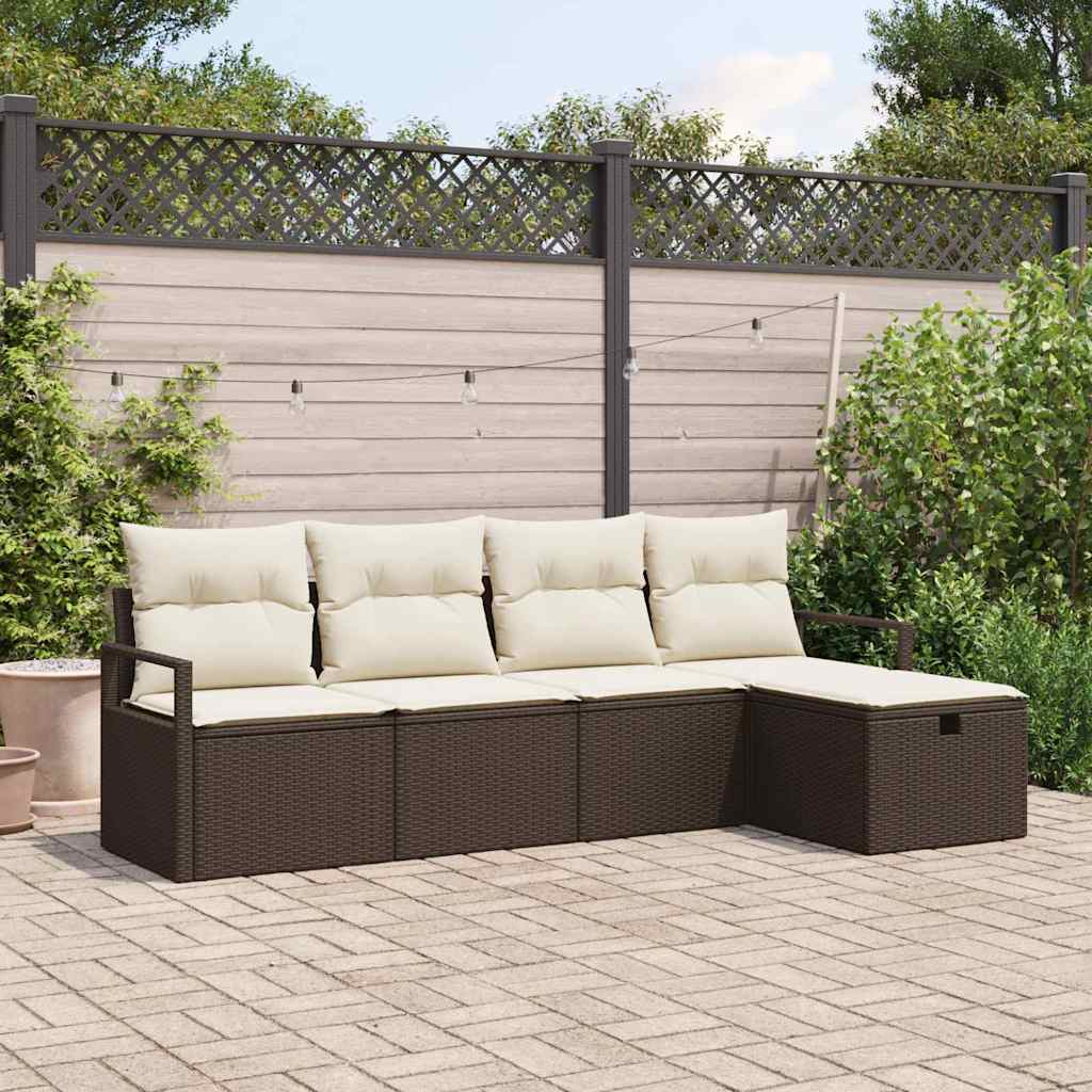 Sofa Set mit Kissen mit Speicher Braun und Creme Poly-Rattan