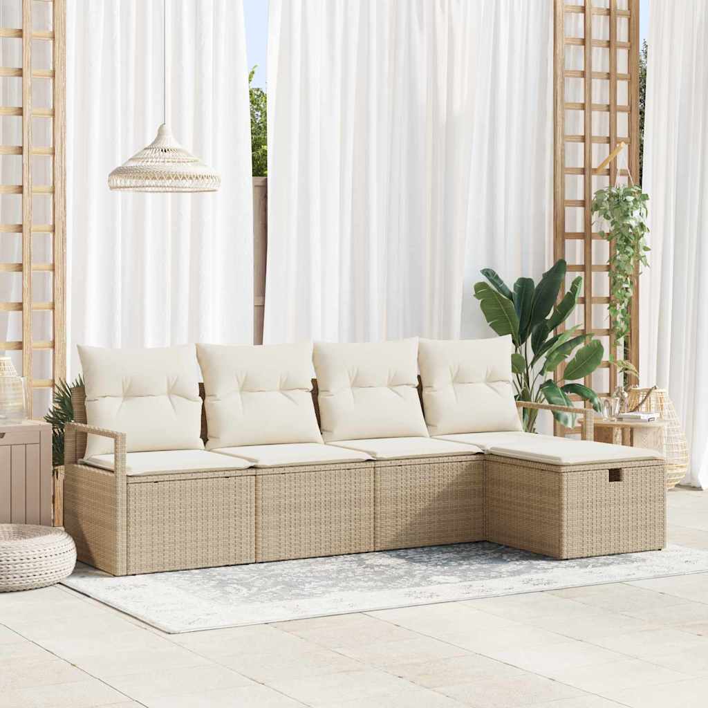 Sofa Set mit Kissen 5 pcs Beige und Creme Poly-Rattan