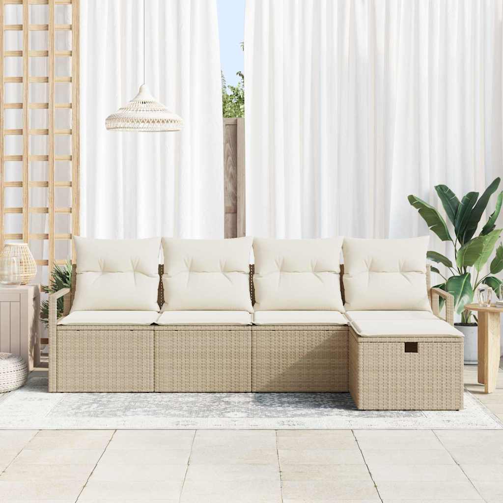 Sofa Set mit Kissen 5 pcs Beige und Creme Poly-Rattan