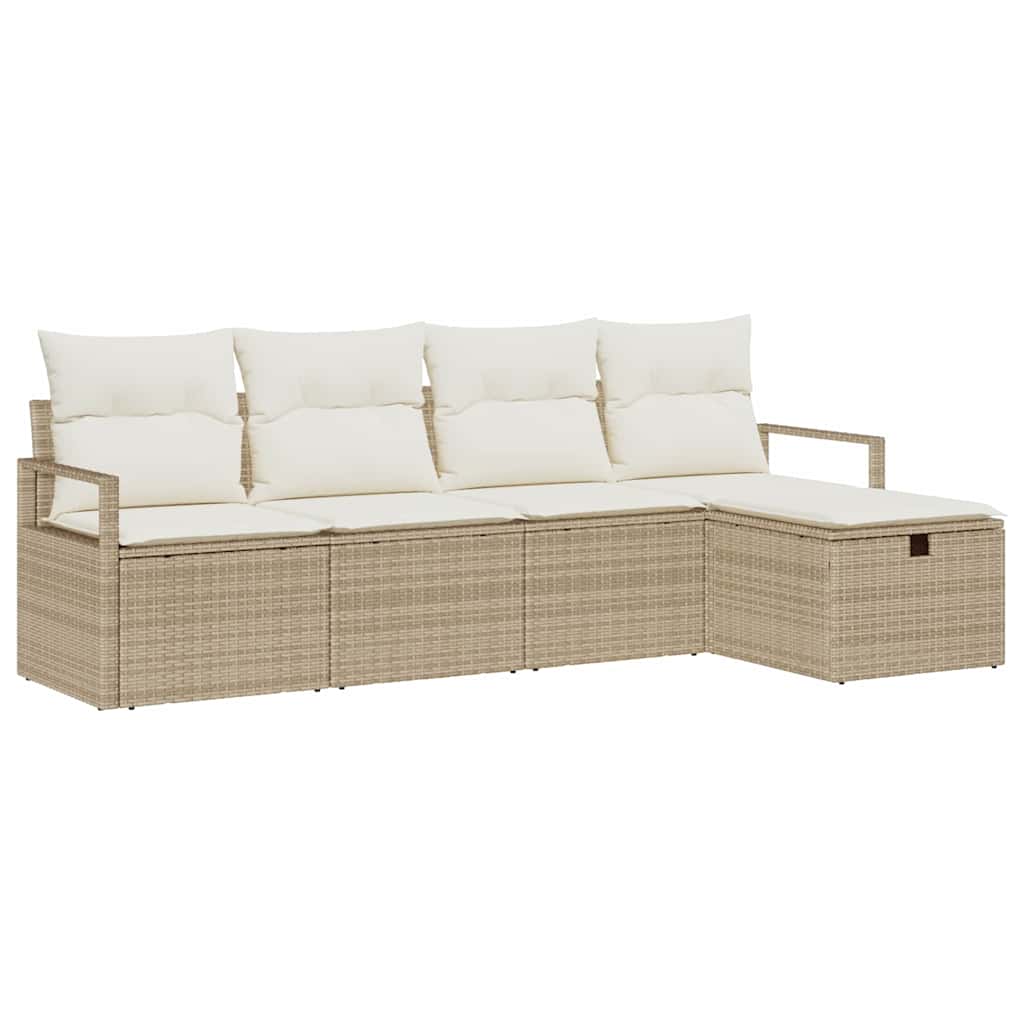 Sofa Set mit Kissen 5 pcs Beige und Creme Poly-Rattan