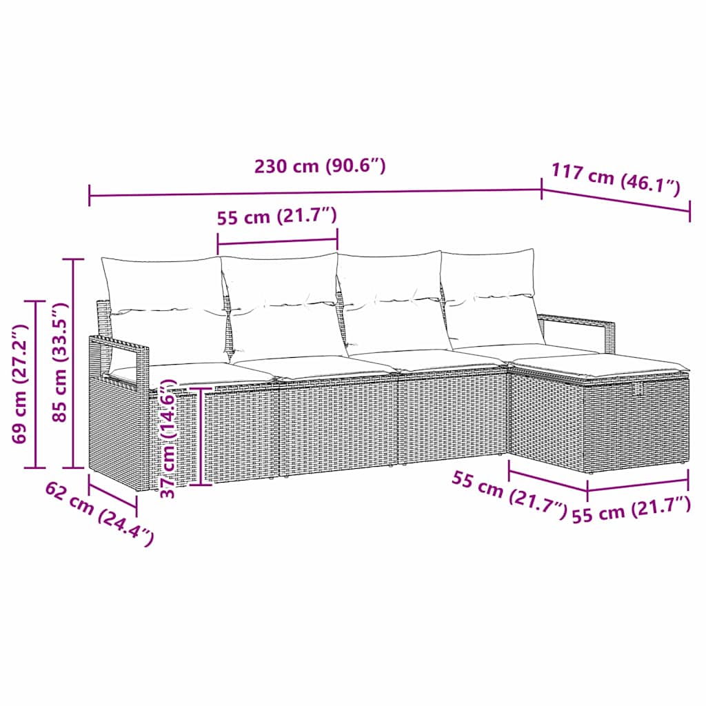 Sofa Set mit Kissen 5 pcs Beige und Creme Poly-Rattan