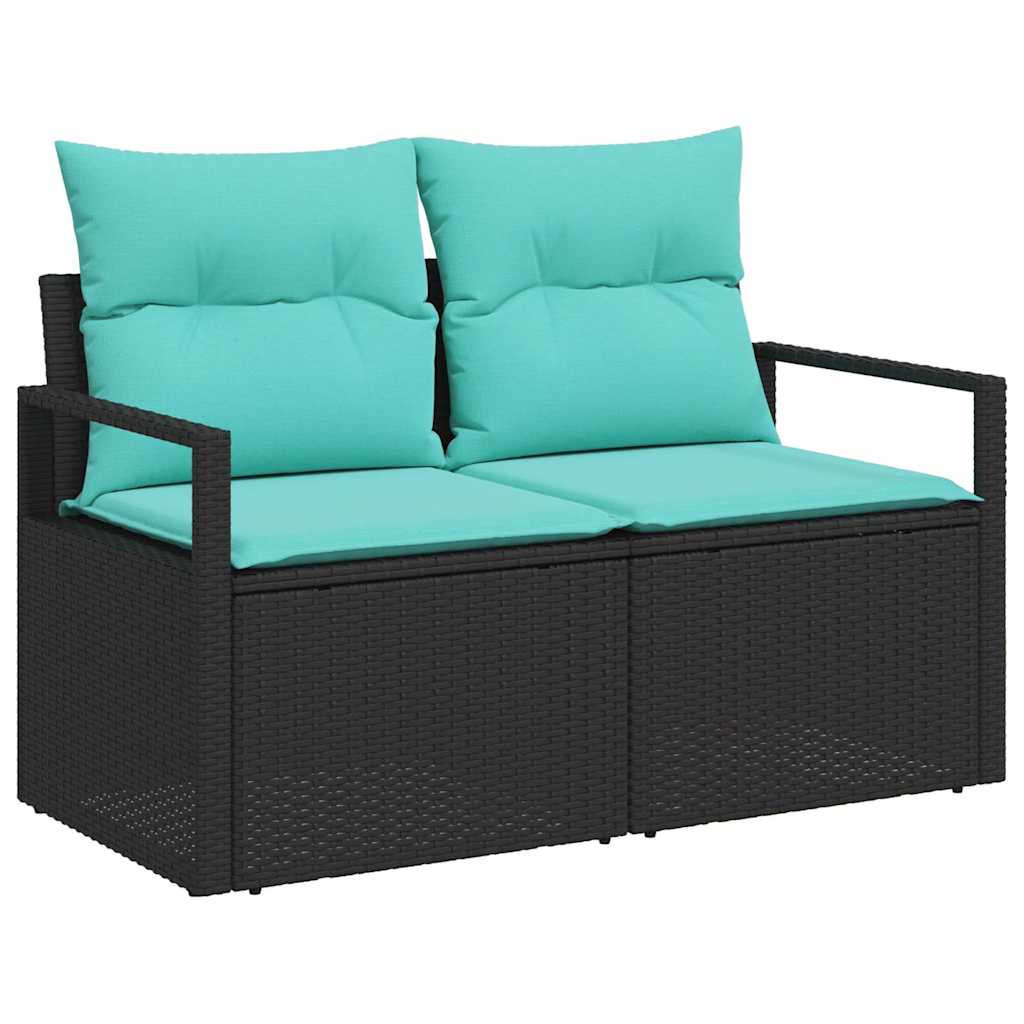 Sofa Set mit Kissen 5 pcs Schwarz und Türkis Poly-Rattan