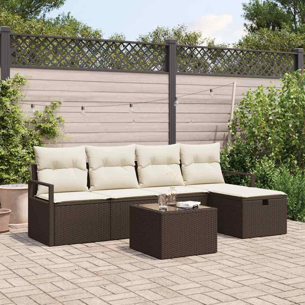 Sofa Set mit Kissen 6 pcs Braun und Creme Poly-Rattan