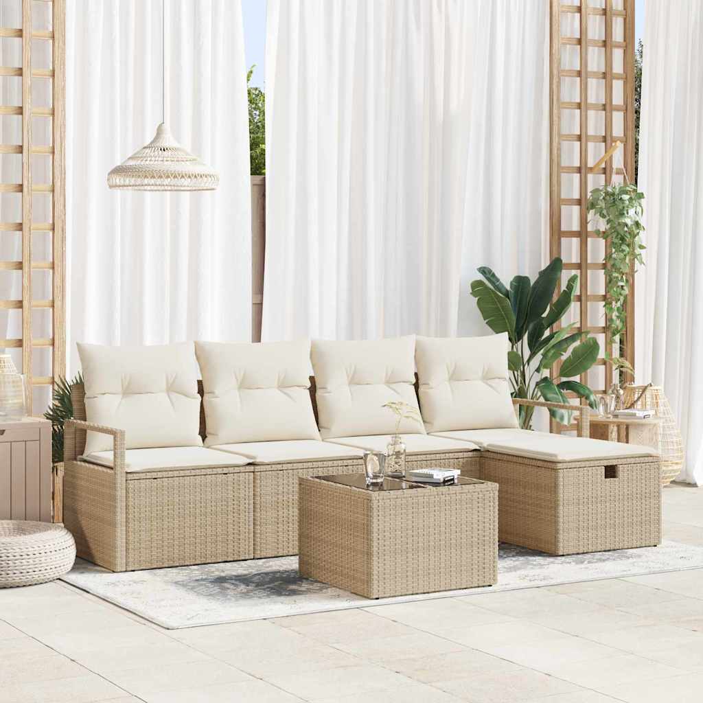 Sofa Set mit Kissen 6 pcs Beige und Creme Poly-Rattan
