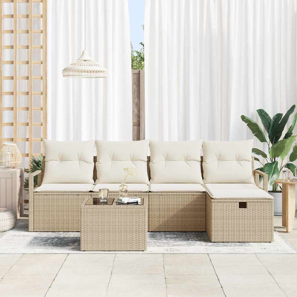 Sofa Set mit Kissen 6 pcs Beige und Creme Poly-Rattan