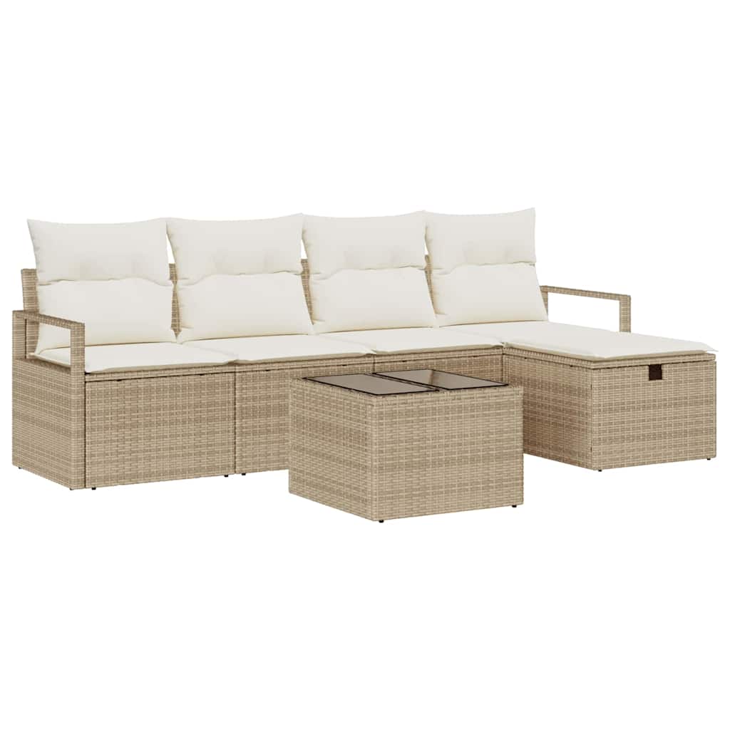 Sofa Set mit Kissen 6 pcs Beige und Creme Poly-Rattan
