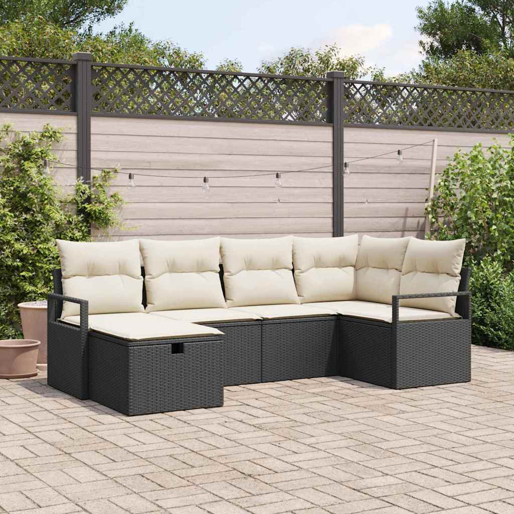 Sofa Set mit Kissen mit Speicher Schwarz und Creme Poly-Rattan