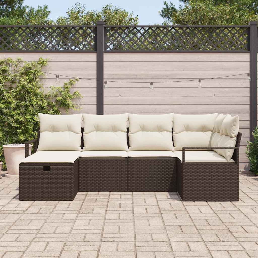 Sofa Set mit Kissen mit Speicher Braun und Creme Poly-Rattan