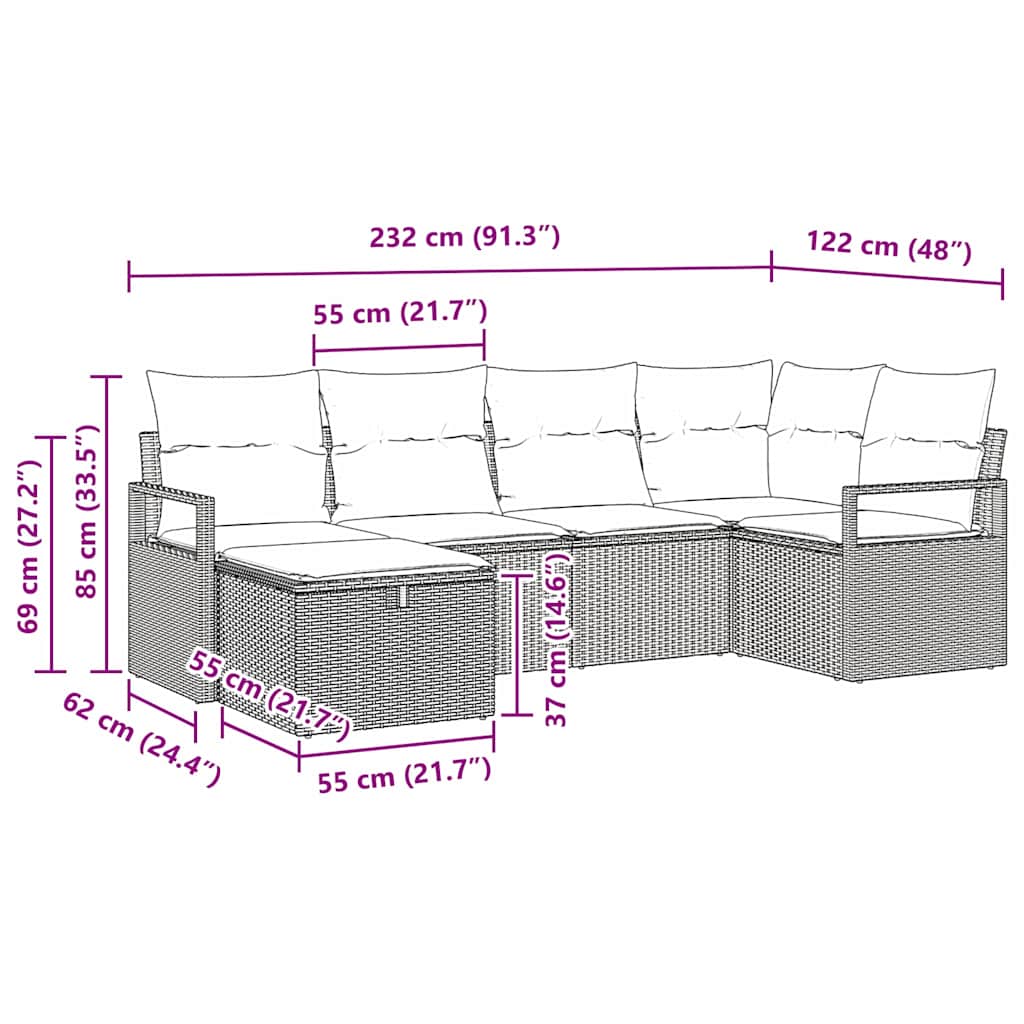 Sofa Set mit Kissen mit Speicher Braun und Creme Poly-Rattan