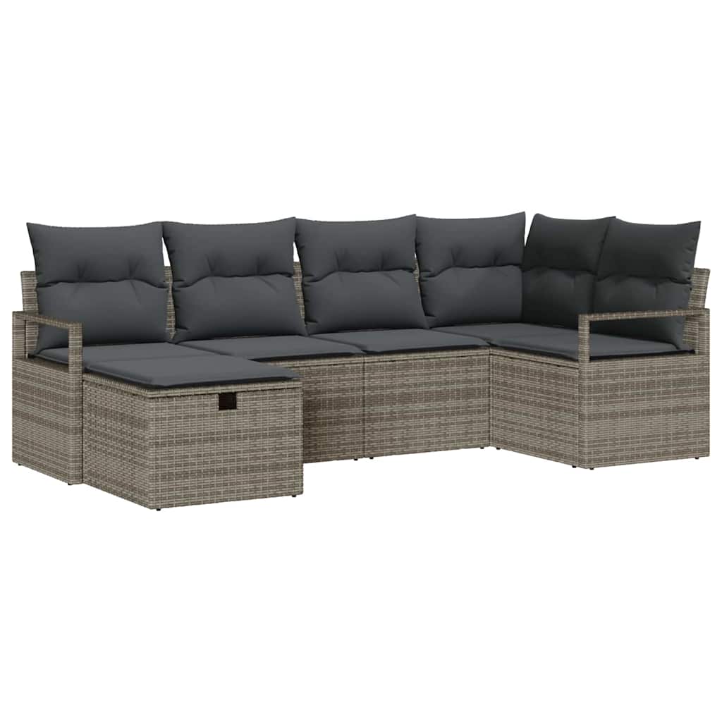 Sofa Set mit Kissen mit Speicher Grau Poly-Rattan