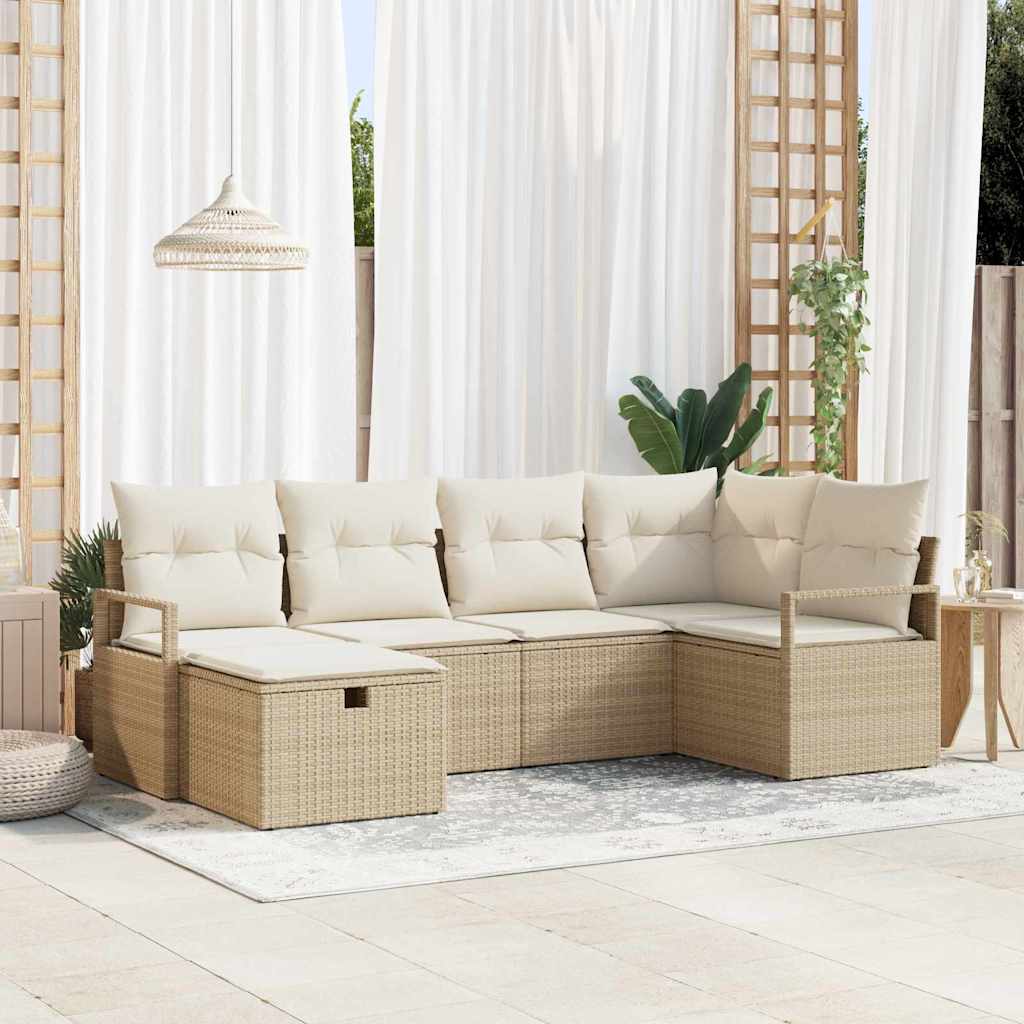 Sofa Set mit Kissen 6 pcs Beige und Creme Poly-Rattan