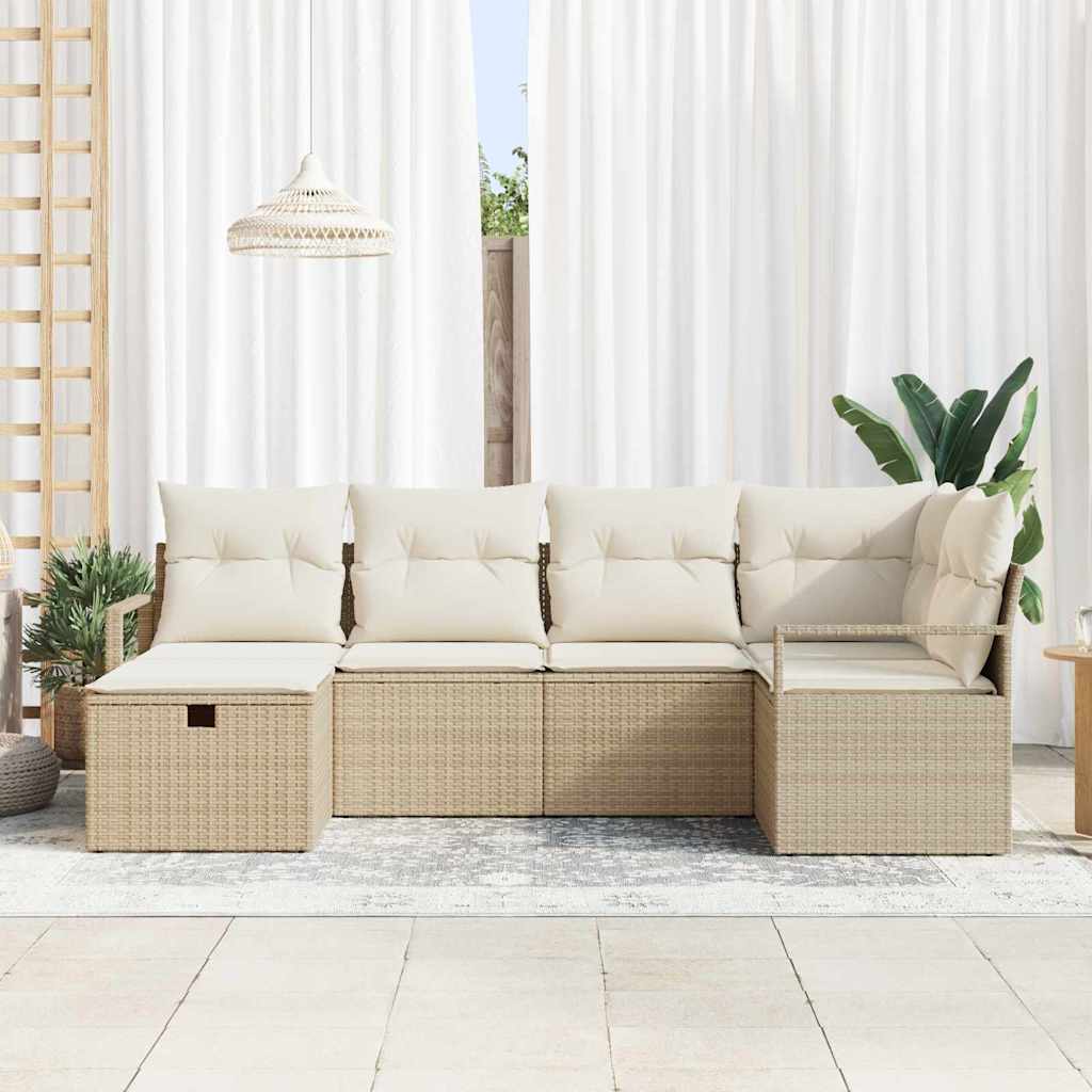 Sofa Set mit Kissen 6 pcs Beige und Creme Poly-Rattan