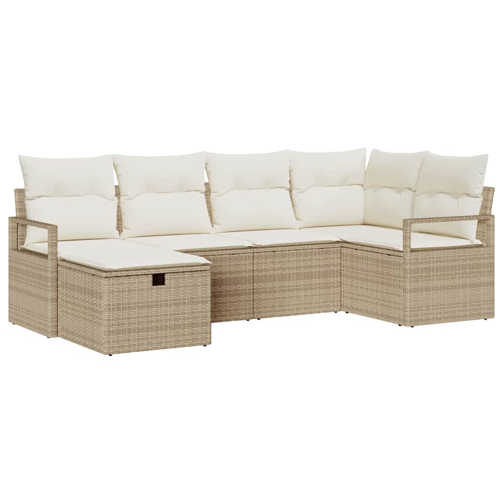 Sofa Set mit Kissen 6 pcs Beige und Creme Poly-Rattan