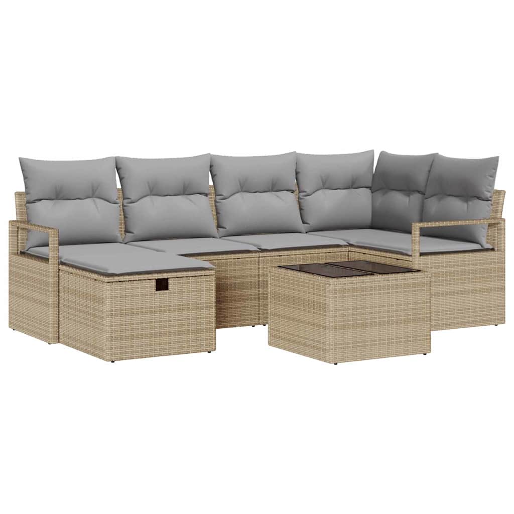 Sofa Set mit Kissen 7 pcs Beige und Hellgrau Poly-Rattan