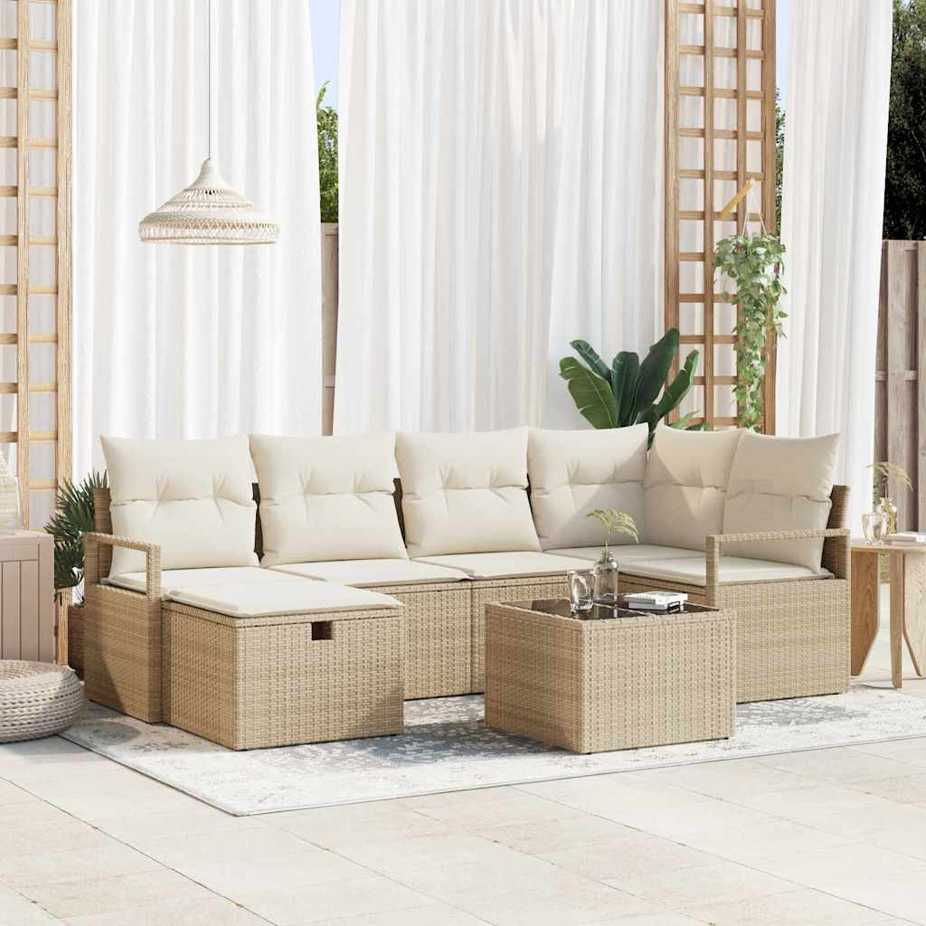 Sofa Set mit Kissen 7 pcs Beige und Creme Poly-Rattan