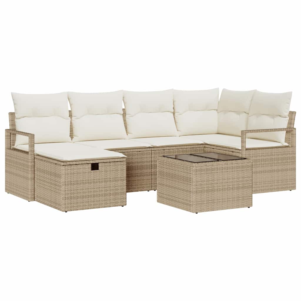 Sofa Set mit Kissen 7 pcs Beige und Creme Poly-Rattan