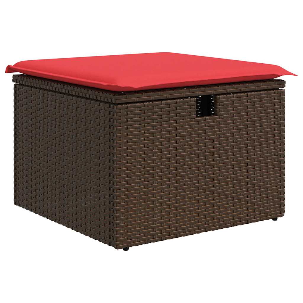 Sofa Set mit Kissen 7 pcs Braun und Rot Poly-Rattan