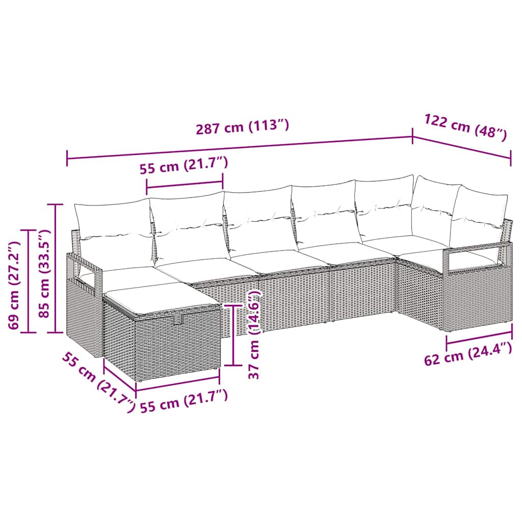 Sofa Set mit Kissen 7 pcs Braun und Creme Poly-Rattan