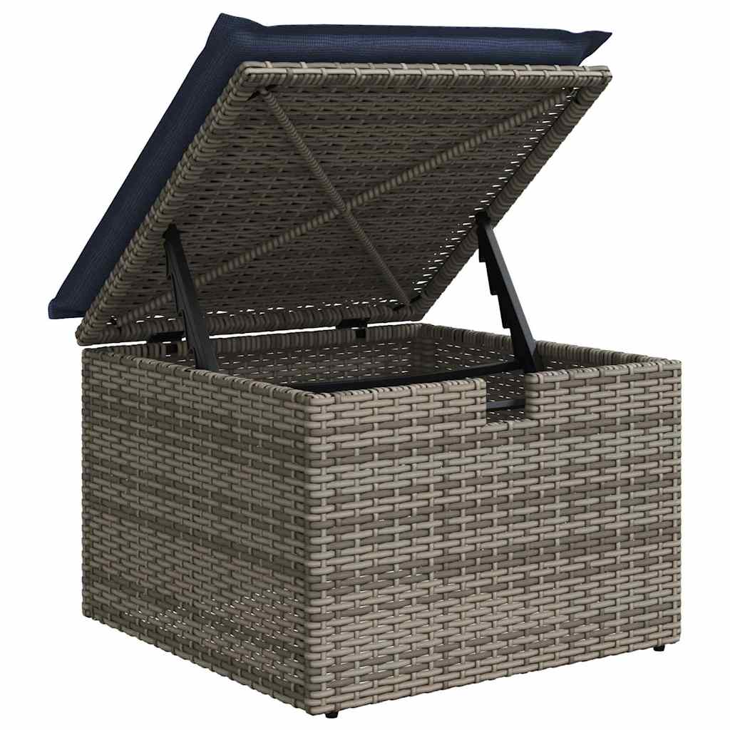 Sofa Set mit Kissen 8 pcs Grau und Marineblau Poly-Rattan