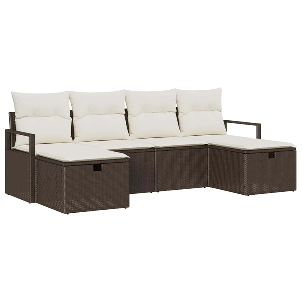Sofa Set mit Kissen 6 pcs Braun und Creme Poly-Rattan