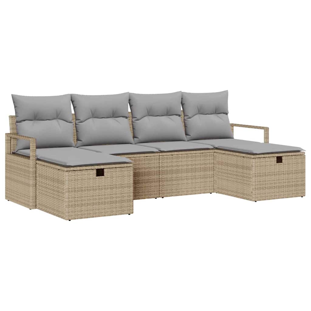 Sofa Set mit Kissen 6 pcs Beige und Hellgrau Poly-Rattan