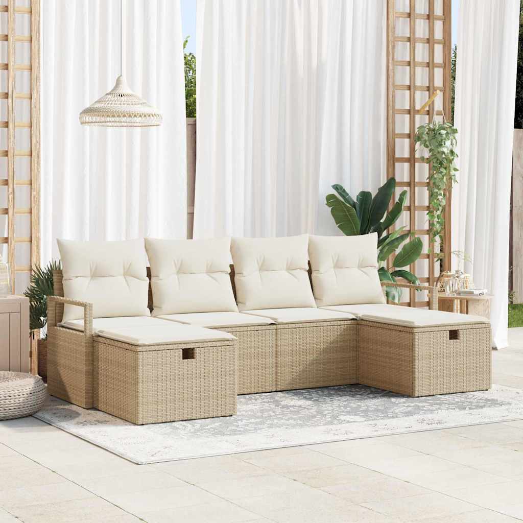 Sofa Set mit Kissen 6 pcs Beige und Creme Poly-Rattan
