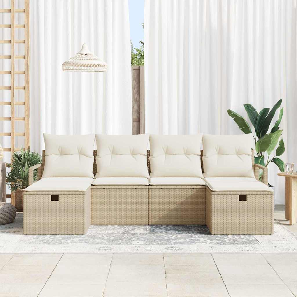 Sofa Set mit Kissen 6 pcs Beige und Creme Poly-Rattan