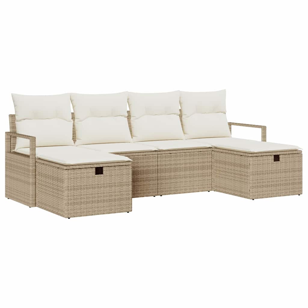 Sofa Set mit Kissen 6 pcs Beige und Creme Poly-Rattan