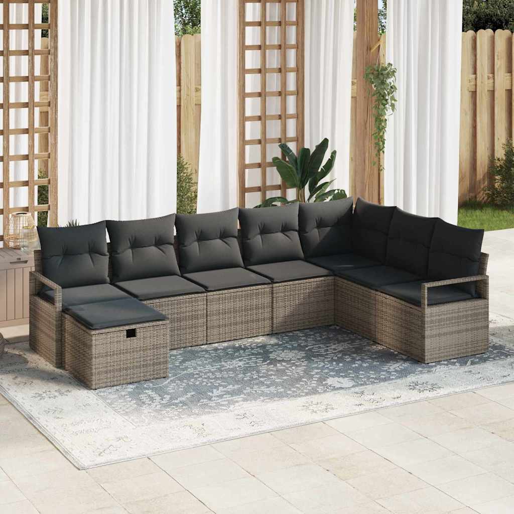 Sofa Set mit Kissen mit Speicher 8 pcs Grau Poly-Rattan