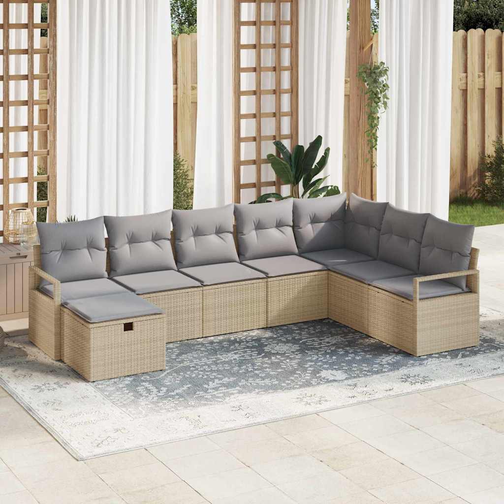 Sofa Set mit Kissen 8 pcs Beige und Hellgrau Poly-Rattan
