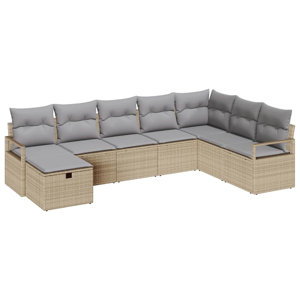 Sofa Set mit Kissen 8 pcs Beige und Hellgrau Poly-Rattan